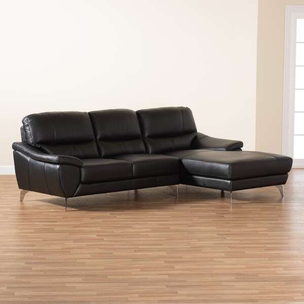 Baxton Studio Townsend Modern Black Full Leather Sectional Sofa with Right Facing Chaise - 223-13123-ZORO