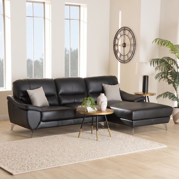 Baxton Studio Townsend Modern Black Full Leather Sectional Sofa with Right Facing Chaise - 223-13123-ZORO