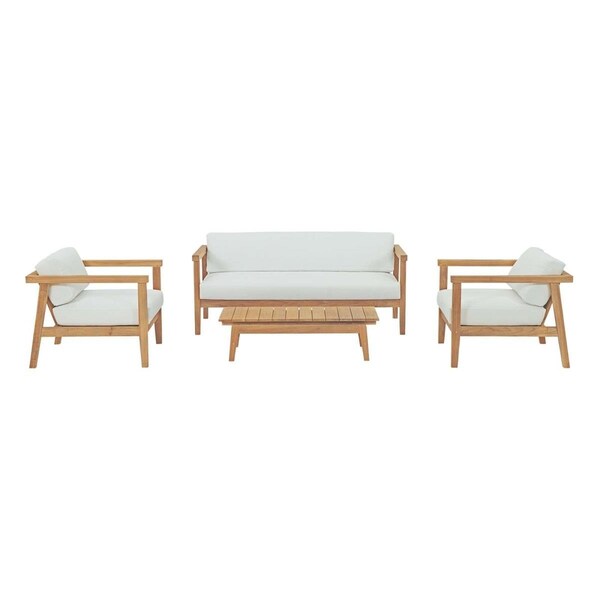 Modway Furniture Bayport Outdoor Patio Teak Set - Natural White, 4 Piece - 26.5 - 31 x 138.5 x 56 in., 4PK - EEI-3111-NAT-WHI-SET