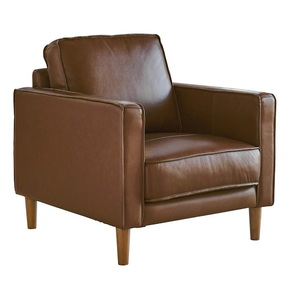 Sunset Trading 32 in. Prelude Top Grain Leather Mid Century Modern Accent Armchair Chestnut Brown - SU-PR15070-86-100E