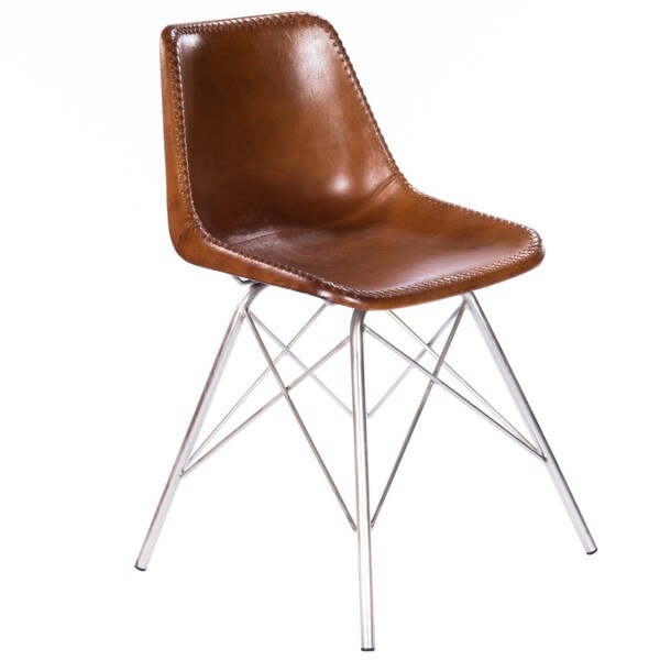 Homeroots 31.5 x 19 x 19 in. Light Brown Leather Side Chair - 389593