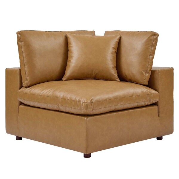 Modway Furniture Commix Down Filled Overstuffed Vegan Leather Corner Chair, Tan - EEI-4696-TAN