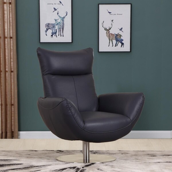 Kd Estanteria Contemporary Leather Lounge Chair, Navy - 43 in. - KD3708045