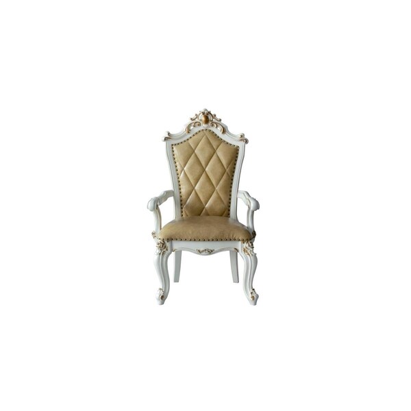 Homeroots 27 x 28 x 48 in. PU Antique Pearl Wood Poly-Resin Upholstered Seat Arm Chair - Set of 2 - 347323