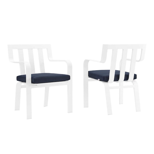 Modway Furniture Baxley Outdoor Patio Aluminum Armchair, White Navy - Set of 2 - EEI-3961-WHI-NAV