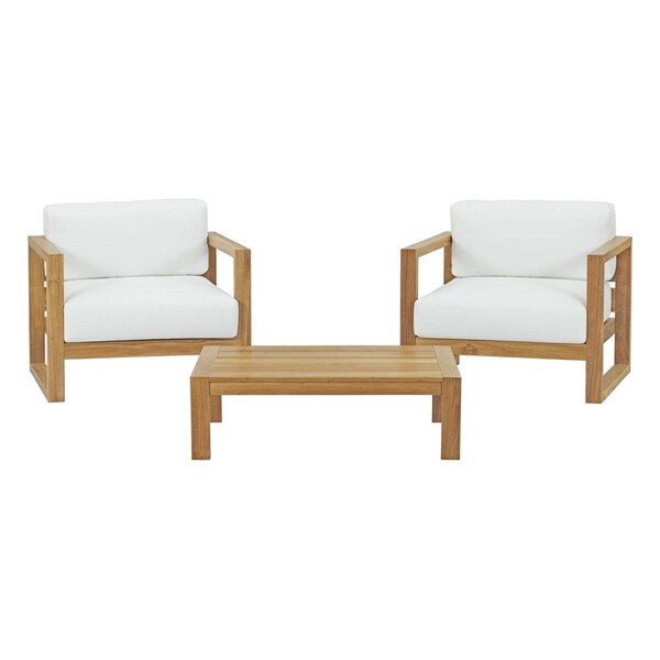 Modway Furniture Upland Outdoor Patio Teak Set - Natural White, 3 Piece - 25 - 29.5 x 96.5 x 39.5 in., 3PK - EEI-3114-NAT-WHI-SET