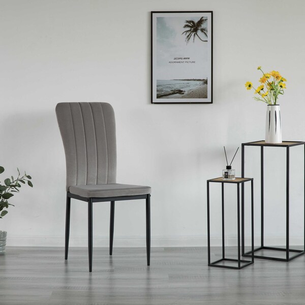 Fabulaxe Gray Modern And Contemporary Tufted Velvet Upholstered Accent Dining Chair, PK 4 - QI004061.GY.4
