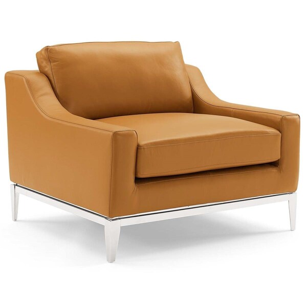 Modway Furniture Harness Stainless Steel Base Leather Armchair, Tan - EEI-3446-TAN