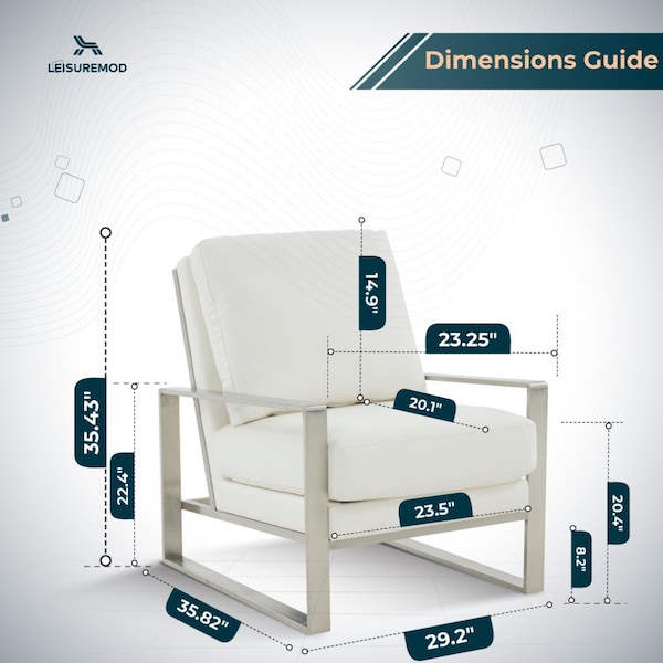 Leisuremod Jefferson Leather Modern Design Accent Armchair with Elegant Silver Frame, White - JAS29W-L