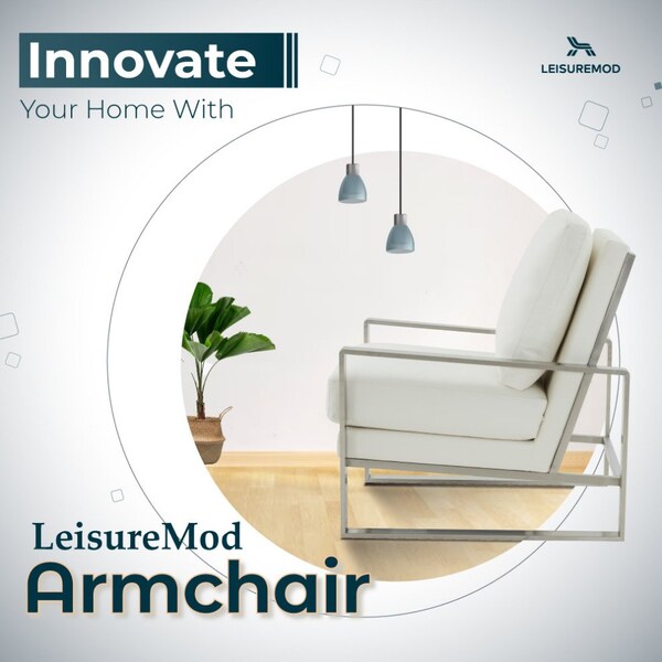 Leisuremod Jefferson Leather Modern Design Accent Armchair with Elegant Silver Frame, White - JAS29W-L