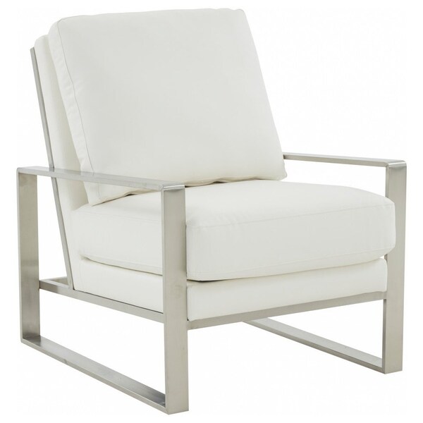 Leisuremod Jefferson Leather Modern Design Accent Armchair with Elegant Silver Frame, White - JAS29W-L