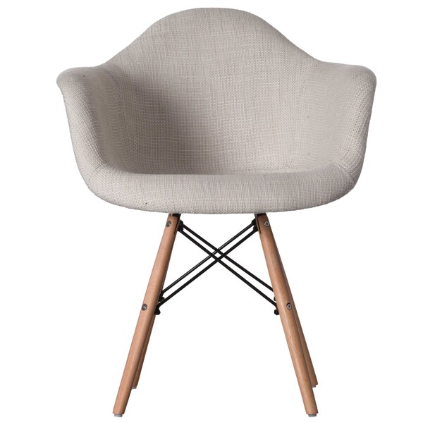 Fabulaxe Mid-Century Modern Style Fabric Lined Armchair with Beech Wooden Legs, White, PK 2 - QI004325.WT.2