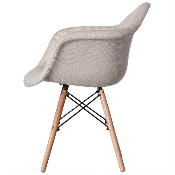 Fabulaxe Mid-Century Modern Style Fabric Lined Armchair with Beech Wooden Legs, White, PK 2 - QI004325.WT.2