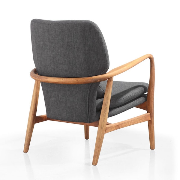 Manhattan Comfort Bradley Accent Chair and Ottoman in Charcoal and Walnut - 2-AC015OT001-CC