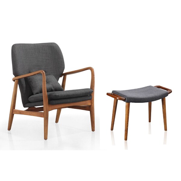 Manhattan Comfort Bradley Accent Chair and Ottoman in Charcoal and Walnut - 2-AC015OT001-CC