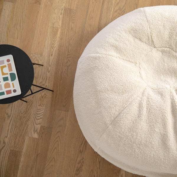 Flash Furniture Duncan Large Natural Faux Sherpa Refillable Bean Bag Chair for Kids and Teens - DG-BEAN-LARGE-SHERPA-NAT-GG