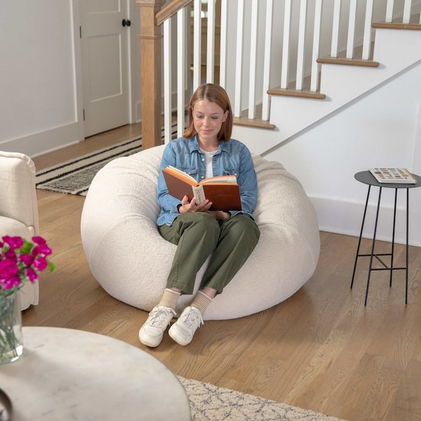 Flash Furniture Duncan Large Natural Faux Sherpa Refillable Bean Bag Chair for Kids and Teens - DG-BEAN-LARGE-SHERPA-NAT-GG