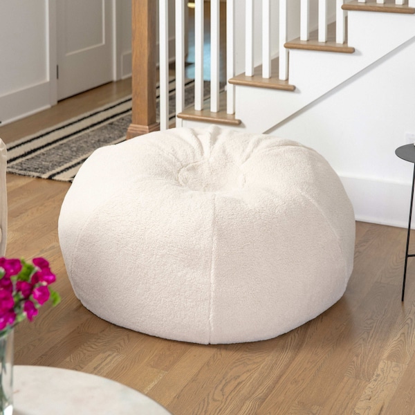 Flash Furniture Duncan Large Natural Faux Sherpa Refillable Bean Bag Chair for Kids and Teens - DG-BEAN-LARGE-SHERPA-NAT-GG