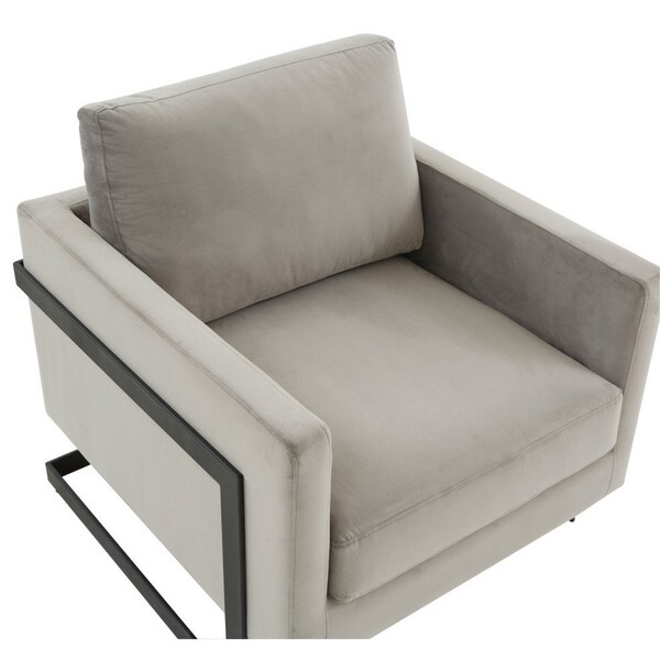 Leisuremod Lincoln Velvet Accent Armchair with Black Frame, Light Grey - LAB31LGR