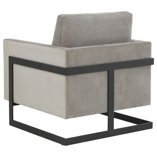 Leisuremod Lincoln Velvet Accent Armchair with Black Frame, Light Grey - LAB31LGR