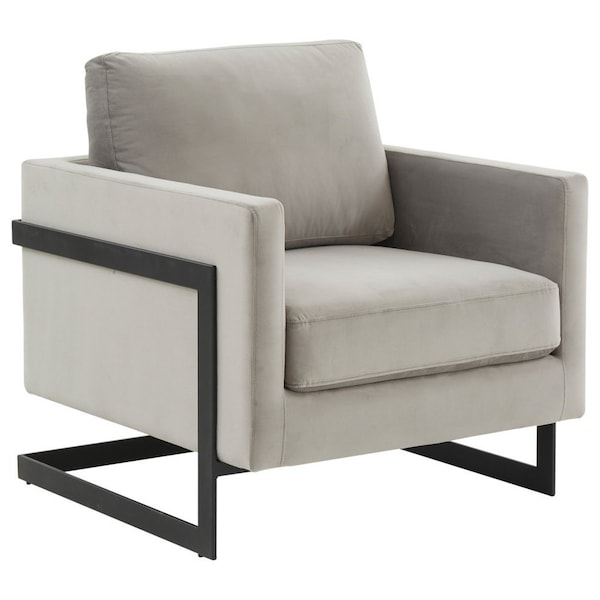 Leisuremod Lincoln Velvet Accent Armchair with Black Frame, Light Grey - LAB31LGR