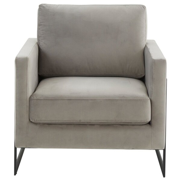 Leisuremod Lincoln Velvet Accent Armchair with Black Frame, Light Grey - LAB31LGR