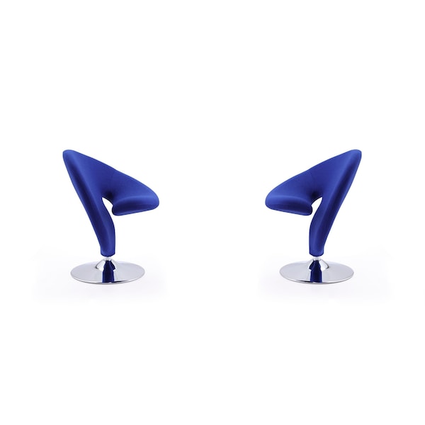 Manhattan Comfort Curl Swivel Accent Chair in Blue and Polished Chrome (Set of 2) - 2-AC040-BL