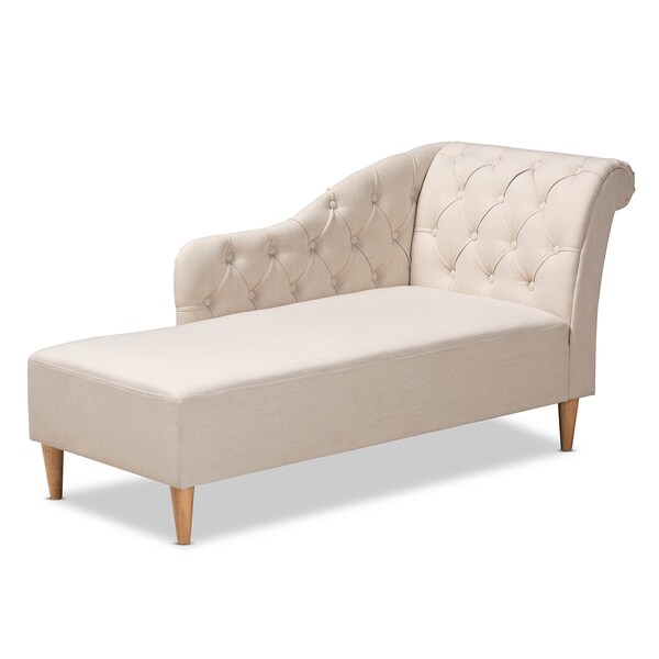 Baxton Studio Emeline Beige Upholstered Oak Finished Chaise Lounge - 157-9699