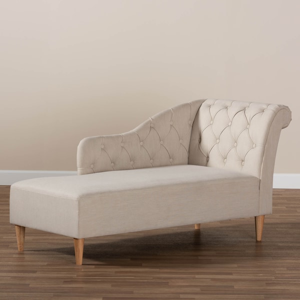 Baxton Studio Emeline Beige Upholstered Oak Finished Chaise Lounge - 157-9699