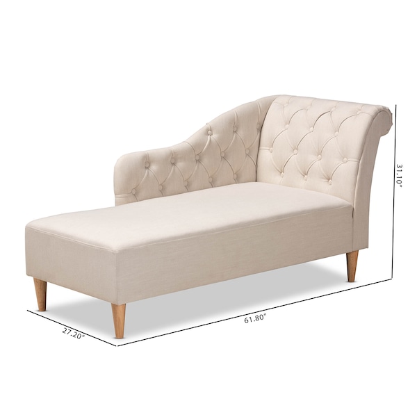 Baxton Studio Emeline Beige Upholstered Oak Finished Chaise Lounge - 157-9699