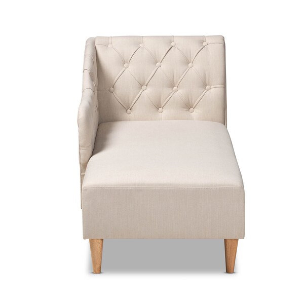 Baxton Studio Emeline Beige Upholstered Oak Finished Chaise Lounge - 157-9699