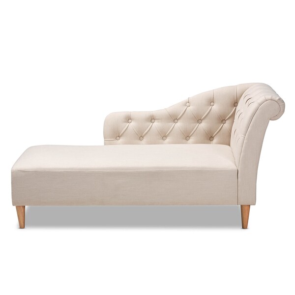 Baxton Studio Emeline Beige Upholstered Oak Finished Chaise Lounge - 157-9699