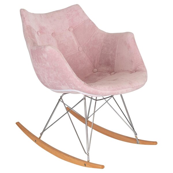 Kd Americana 26.75 x 23.5 x 22.5 in. Willow Velvet Eiffel Base Rocking Chair, Pink - KD3027018