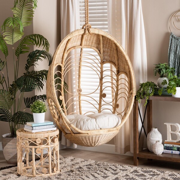 Baxton Studio Umika Modern Bohemian Natural Brown Rattan Hanging Chair - 226-13119-ZORO