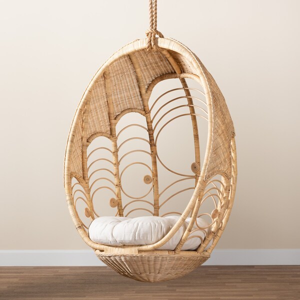 Baxton Studio Umika Modern Bohemian Natural Brown Rattan Hanging Chair - 226-13119-ZORO