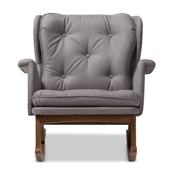 Baxton Studio Maggie Grey Upholstered Walnut-Finished Rocking Chair - 143-7847