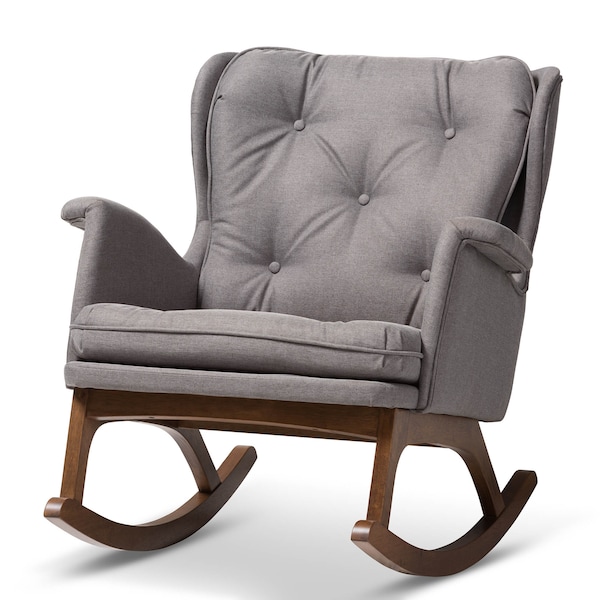 Baxton Studio Maggie Grey Upholstered Walnut-Finished Rocking Chair - 143-7847