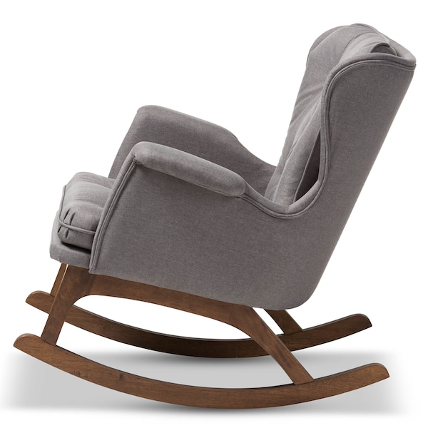 Baxton Studio Maggie Grey Upholstered Walnut-Finished Rocking Chair - 143-7847