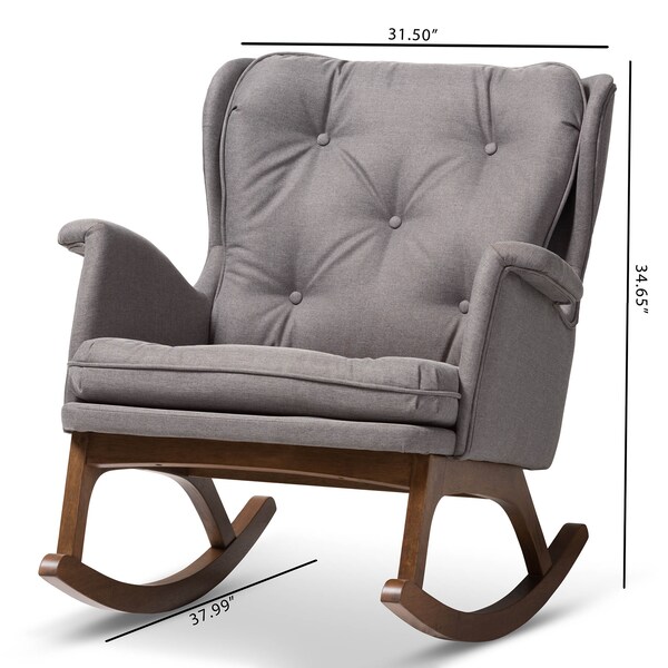 Baxton Studio Maggie Grey Upholstered Walnut-Finished Rocking Chair - 143-7847