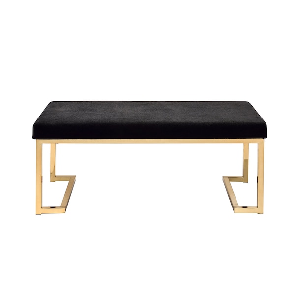 Acme Rectangular Bench with Metal Tube in Black Fabric and Champagne - ER-0147BK
