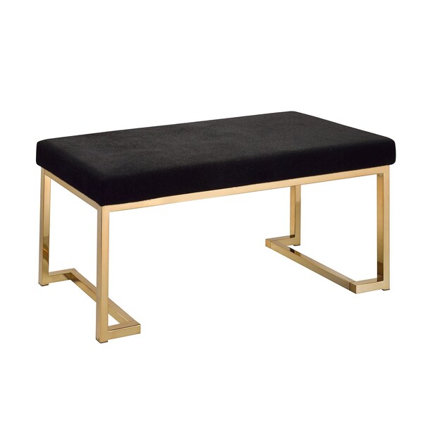 Acme Rectangular Bench with Metal Tube in Black Fabric and Champagne - ER-0147BK