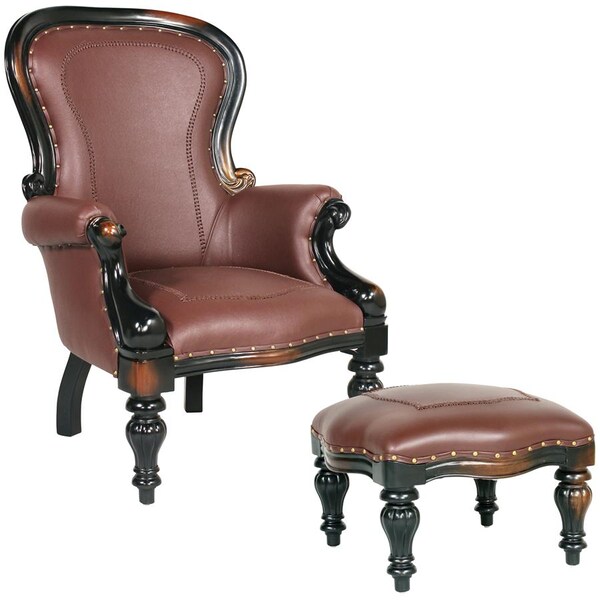 Design Toscano Victorian Rococo Faux Leather Wing Chair and Ottoman - AF791123