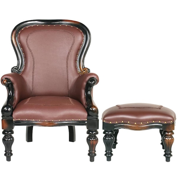 Design Toscano Victorian Rococo Faux Leather Wing Chair and Ottoman - AF791123