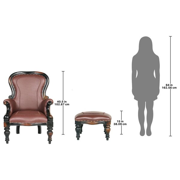 Design Toscano Victorian Rococo Faux Leather Wing Chair and Ottoman - AF791123