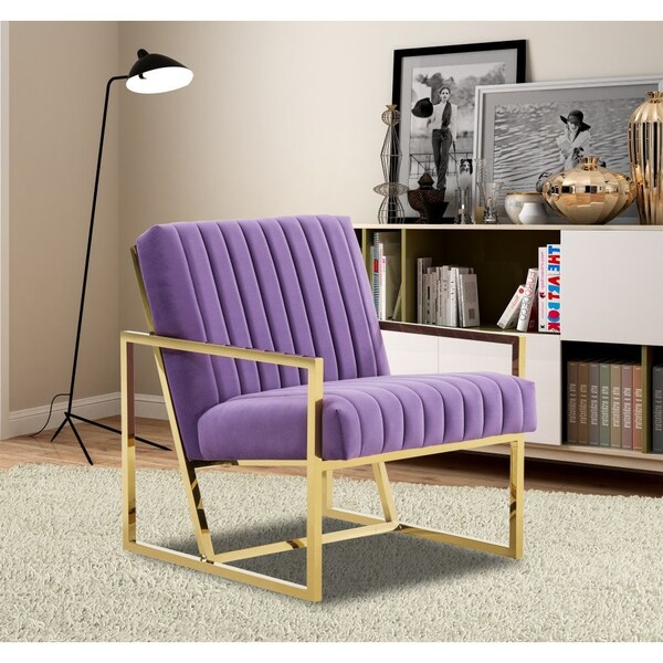 Leisuremod Montgomery Velvet Pinstripe Design Accent Armchair with Gold Frame, Purple - MA28PR