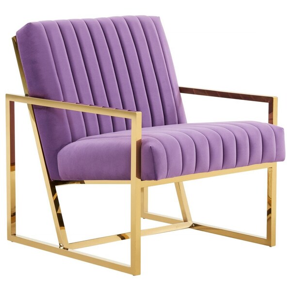 Leisuremod Montgomery Velvet Pinstripe Design Accent Armchair with Gold Frame, Purple - MA28PR