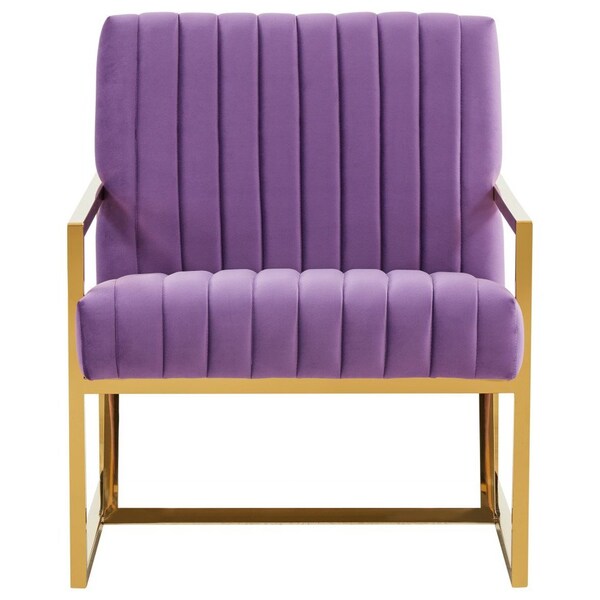 Leisuremod Montgomery Velvet Pinstripe Design Accent Armchair with Gold Frame, Purple - MA28PR