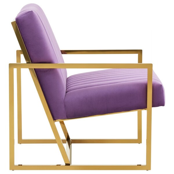 Leisuremod Montgomery Velvet Pinstripe Design Accent Armchair with Gold Frame, Purple - MA28PR