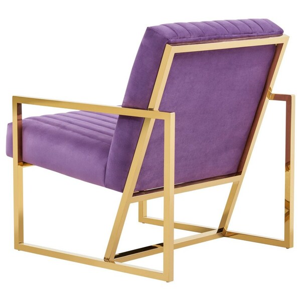 Leisuremod Montgomery Velvet Pinstripe Design Accent Armchair with Gold Frame, Purple - MA28PR