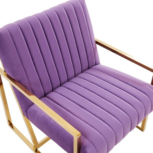 Leisuremod Montgomery Velvet Pinstripe Design Accent Armchair with Gold Frame, Purple - MA28PR